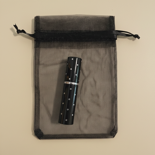 Black Atomizer on Organza Bag - Warm Cream Background