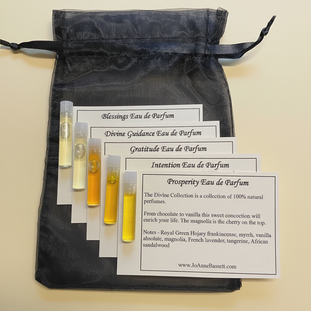 Divine Collection perfume samples - cream background