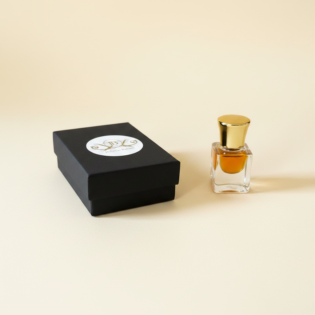 Parfum with closed box – cream background