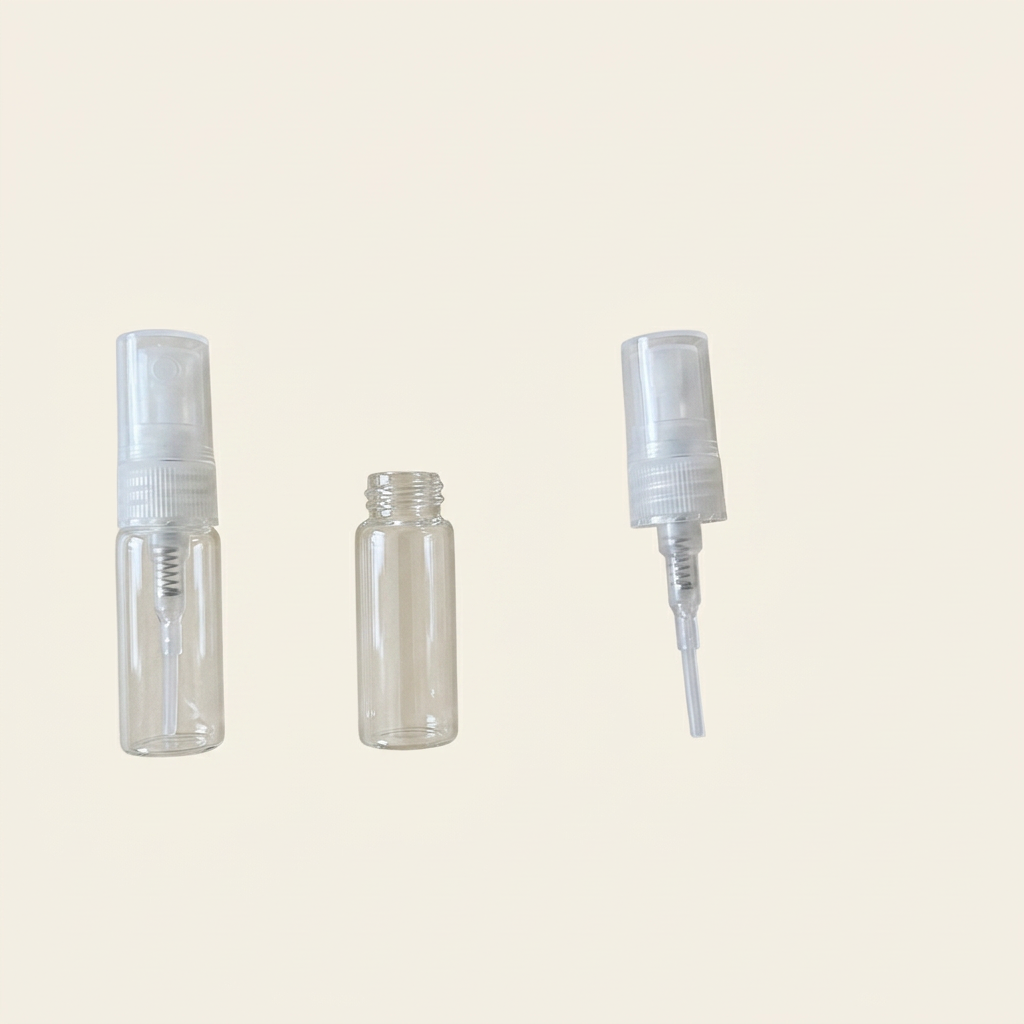 Perfume samples with a warm ivory background