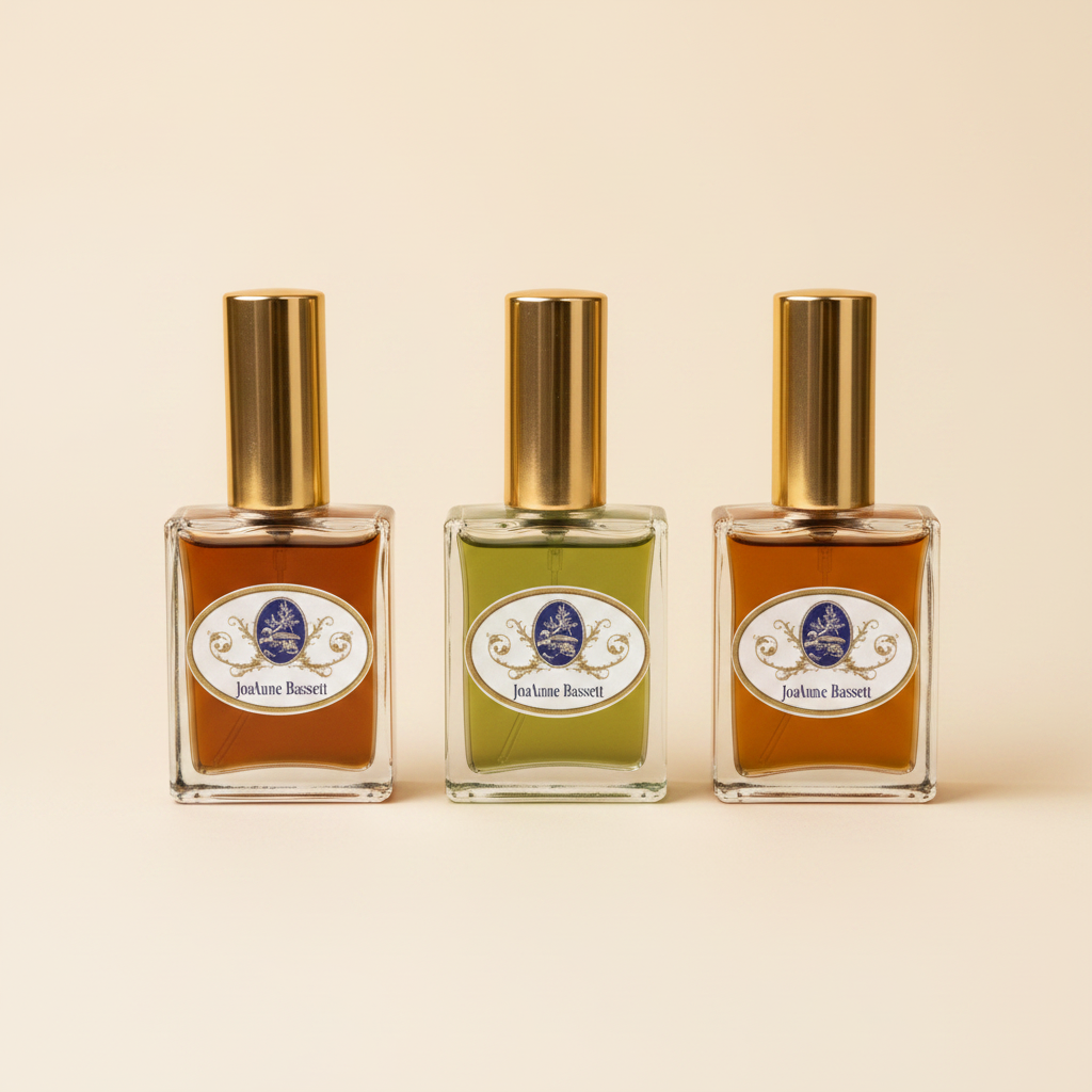 Three Perfume Bottles - Warm Cream Background